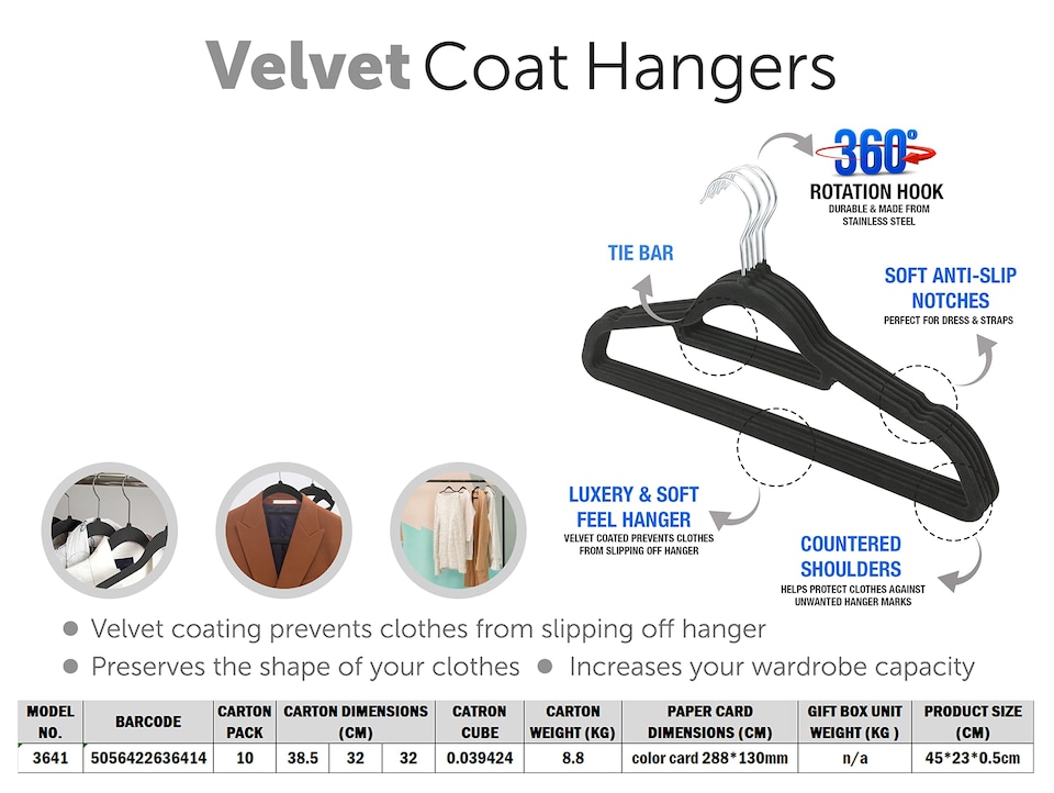 image 1 of KAV Velvet Hangers For Coat, Clothes, Trouser, Dress  Non Slip, Slim, Space Saving Hanger For Home, Black Hanger 20