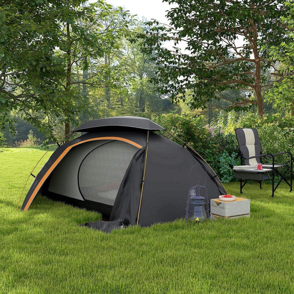 image 1 of Outsunny Camping Tent Dome Tent with Removable Rainfly for 1-2 Man, Grey