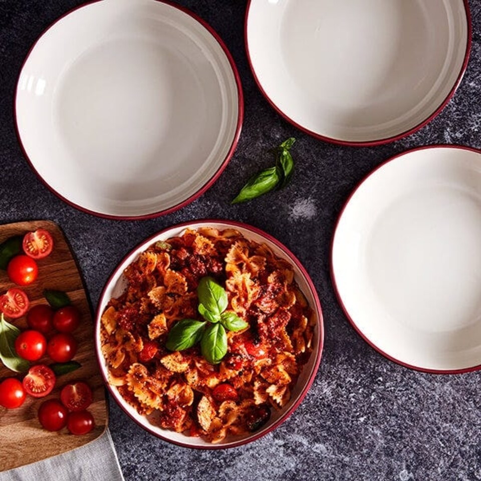 image 1 of Barbary & Oak Foundry Pasta Bowls, Set of 4 Red