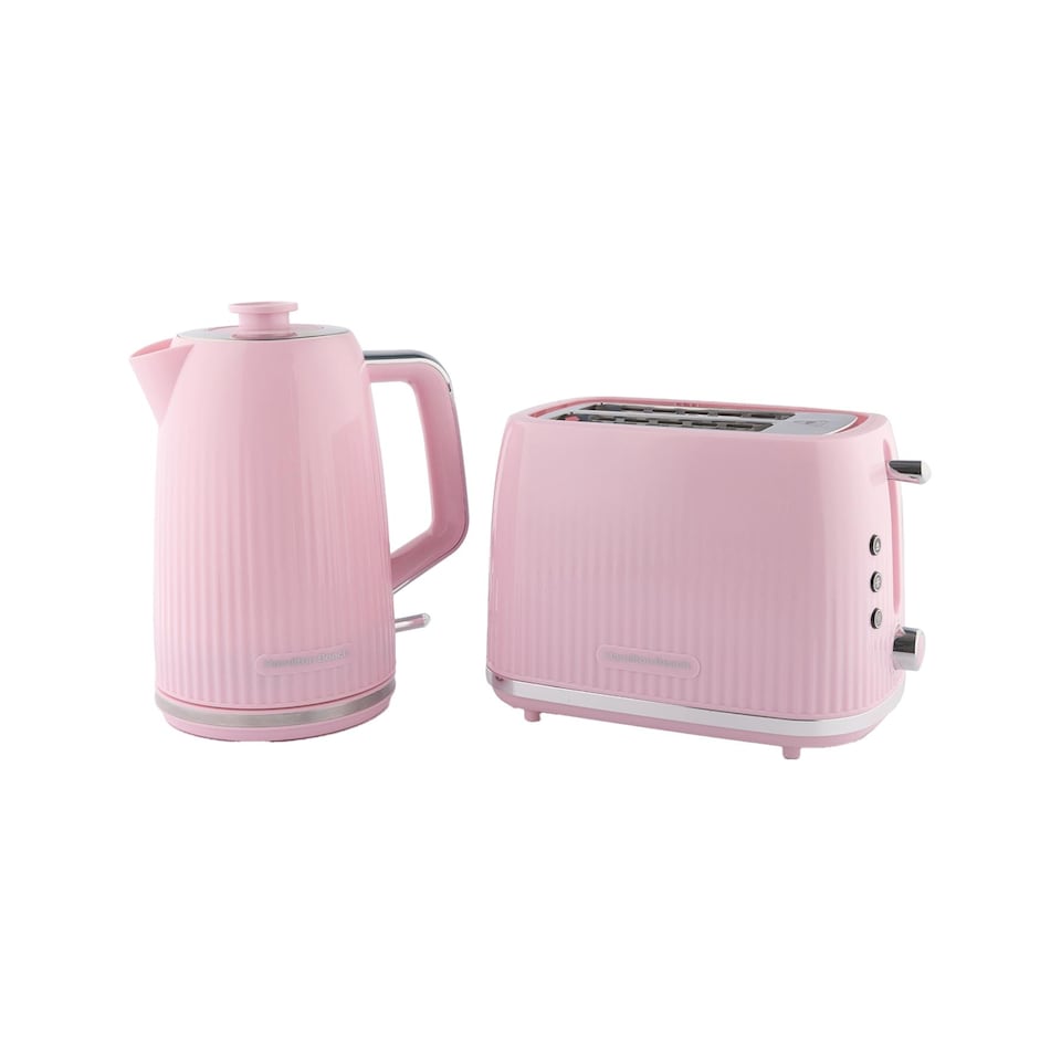 image 1 of Hamilton Beach Kettle and Toaster Set, Miami, Electric Kettle 1.7L, Wide Slot Toaster 2 Slice, Boil Dry Protection, 7 Variable Browning Levels, Flamingo Pink - HBMIAF