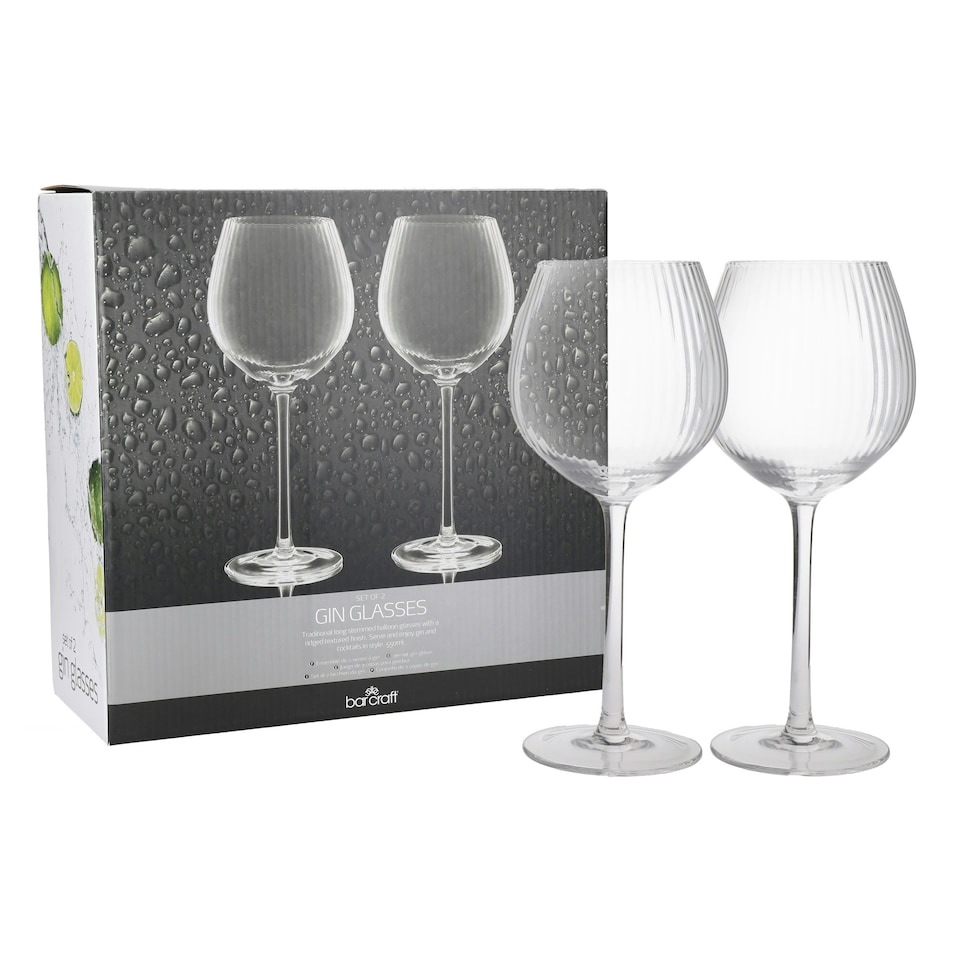 image 1 of BarCraft Handmade Ribbed Gin Glasses Gift Box Set of 2