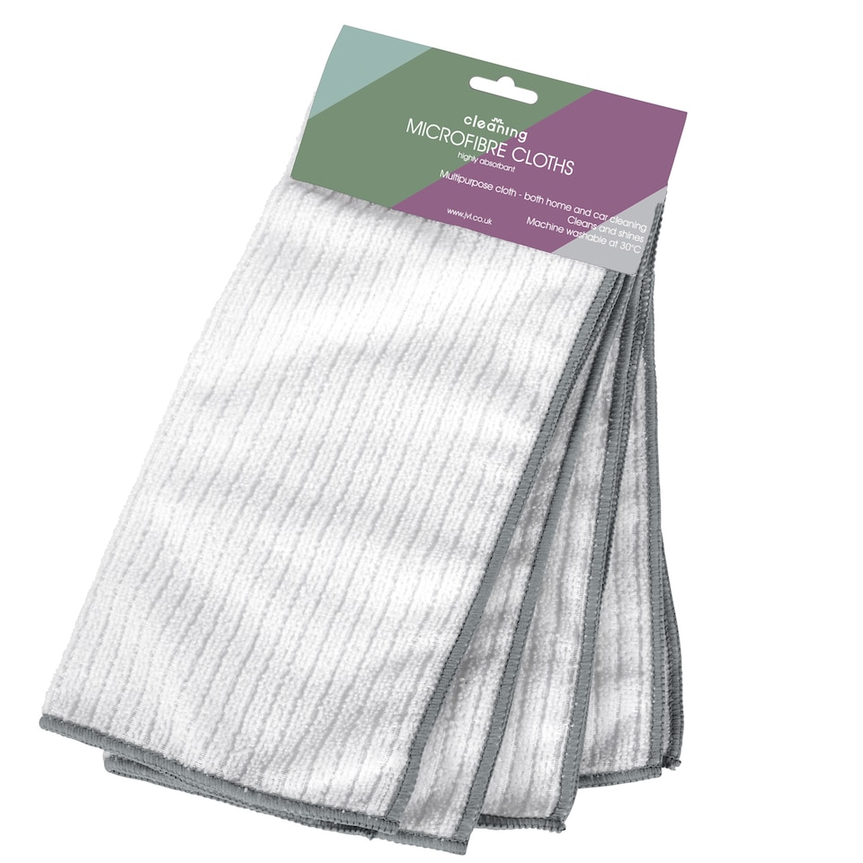 image 1 of JVL Microfibre Cleaning Cloth, White and Grey