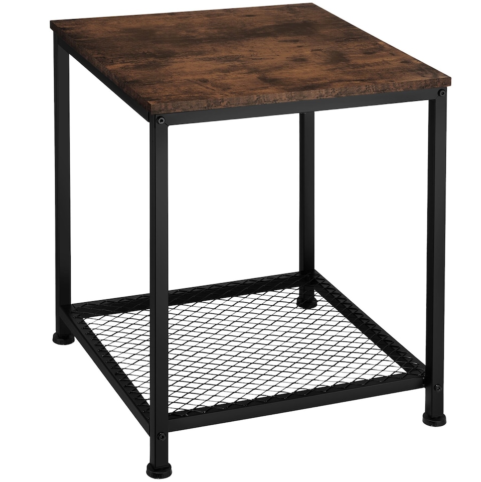 image 1 of Bedside Table Derby - industrial style, with grid shelf, 45.5 x 45.5 x 55.5 cm | Brown | Industrial wood dark, rustic | 45,50 x 45,50 x 55,50 cm | 1