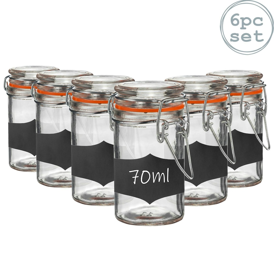 image 1 of Argon Tableware Glass Storage Jars with Labels - 70ml - Orange Seal - Pack of 6