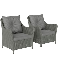 Outsunny 2 Pieces Rattan Garden Chairs, Cushioned Rattan Chairs Grey | Dark Grey