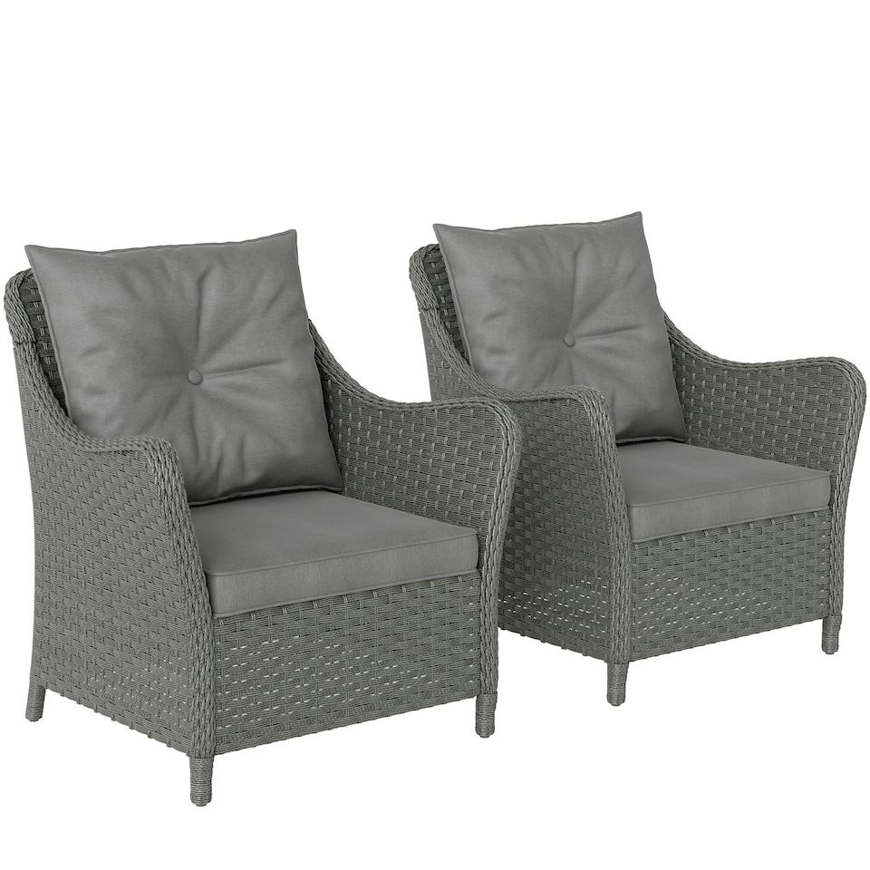 image 1 of Outsunny 2 Pieces Rattan Garden Chairs, Cushioned Rattan Chairs Grey | Dark Grey