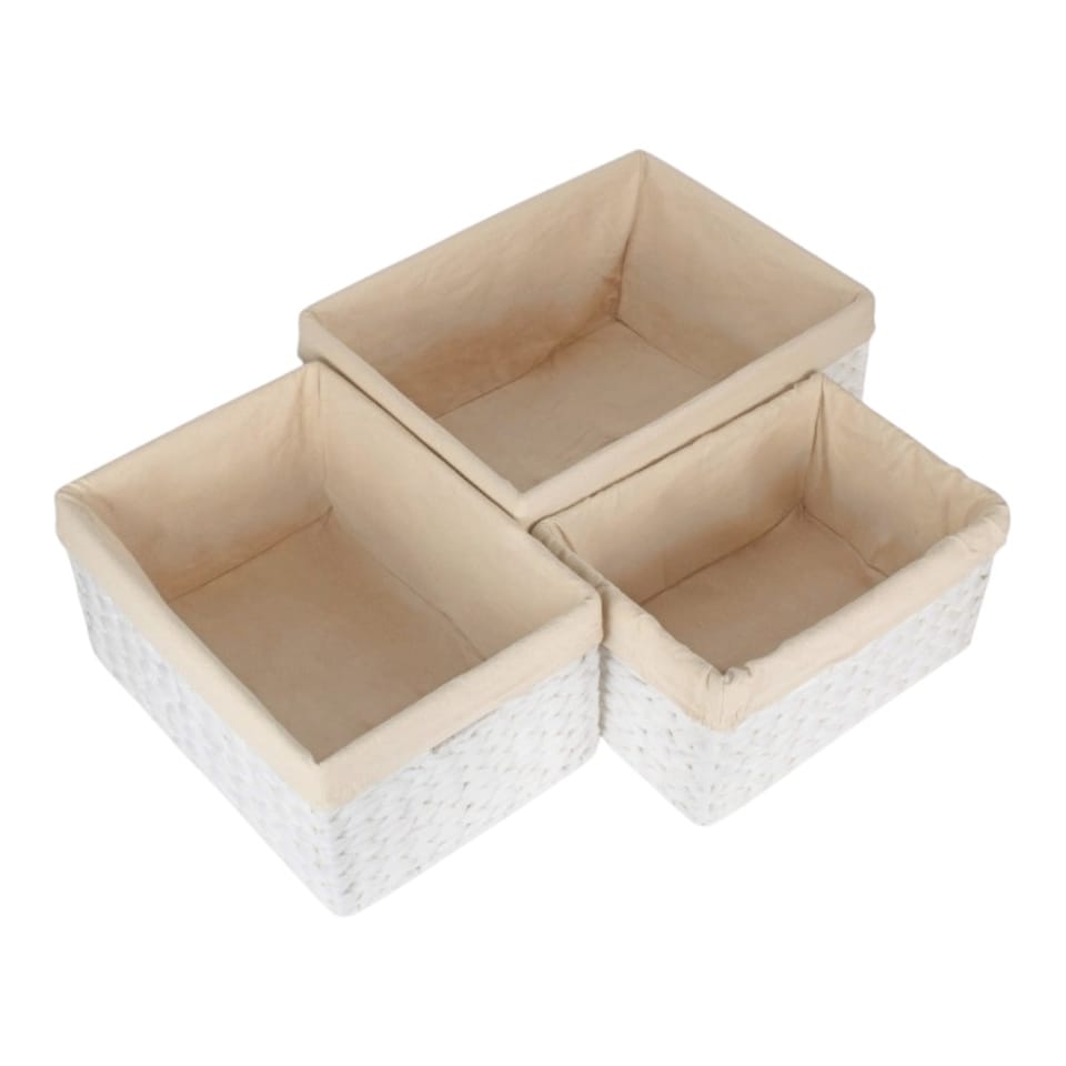 image 1 of Medium Paper Rope Rectangular Storage Basket with White Cotton Lining | White | White | M
