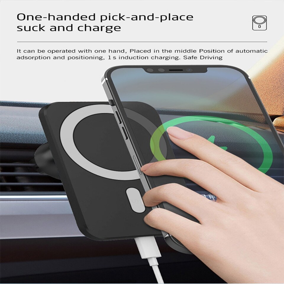 image 1 of Black Wireless Magnetic Mobile Phone Car Charger & Vent Mount