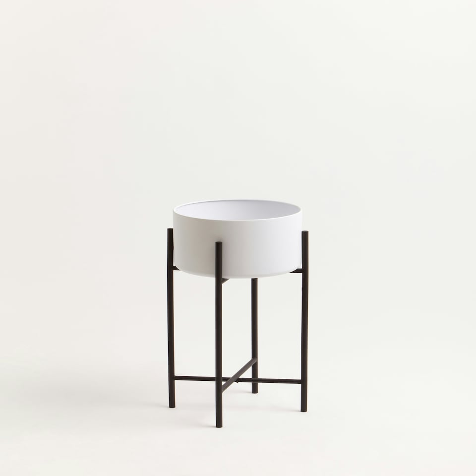image 1 of Interiors by Premier Contemporary Design Large White And Black Floor Standing Planter, Sturdy And Durable Outdoor Pot For Flowers White