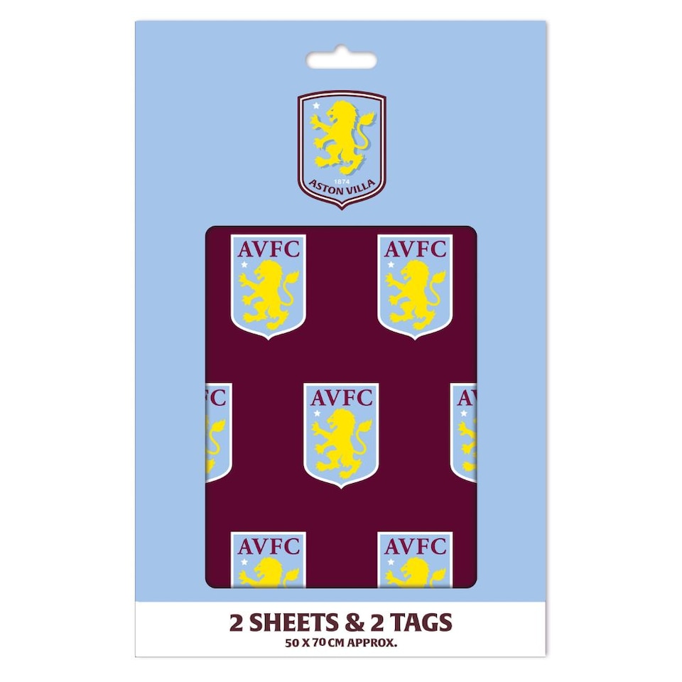 Aston Villa FC 2 Sheets & 2 Tags Gift Wrap