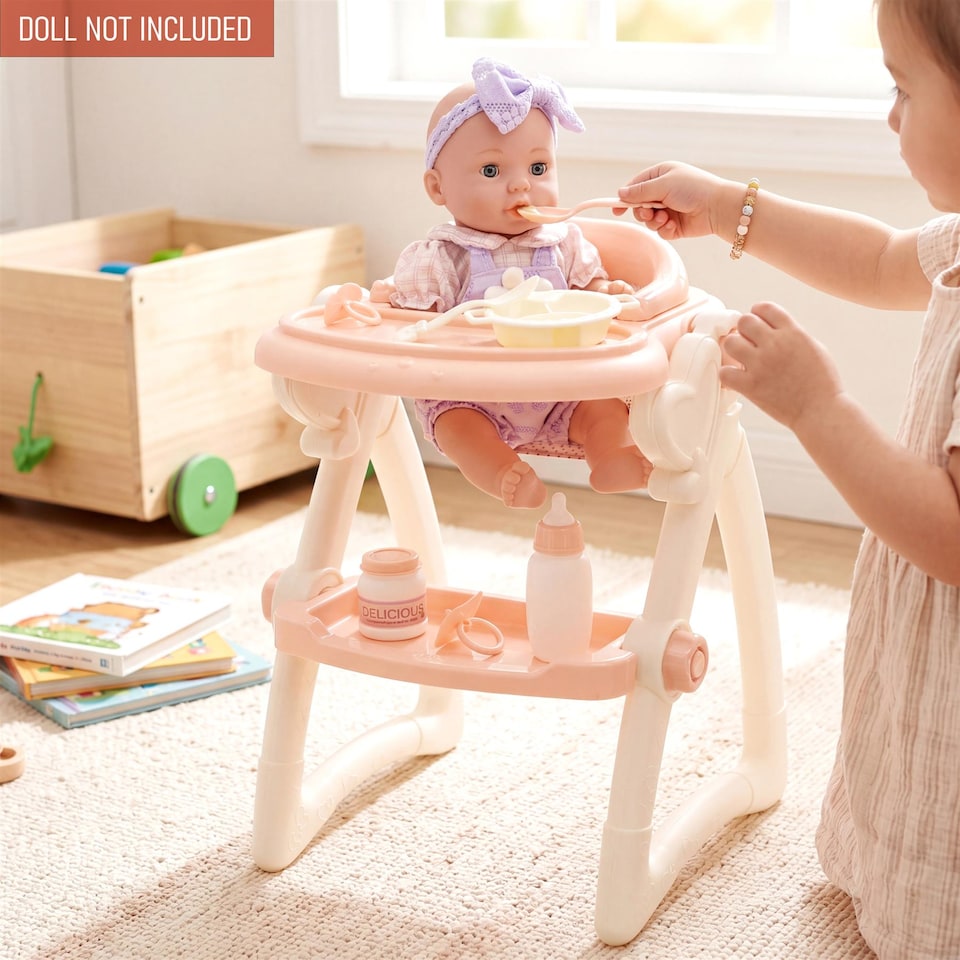 image 1 of BiBi Doll Baby Doll High Chair Feeding Set Nursery Toy Peach Cream Role Play Accessories