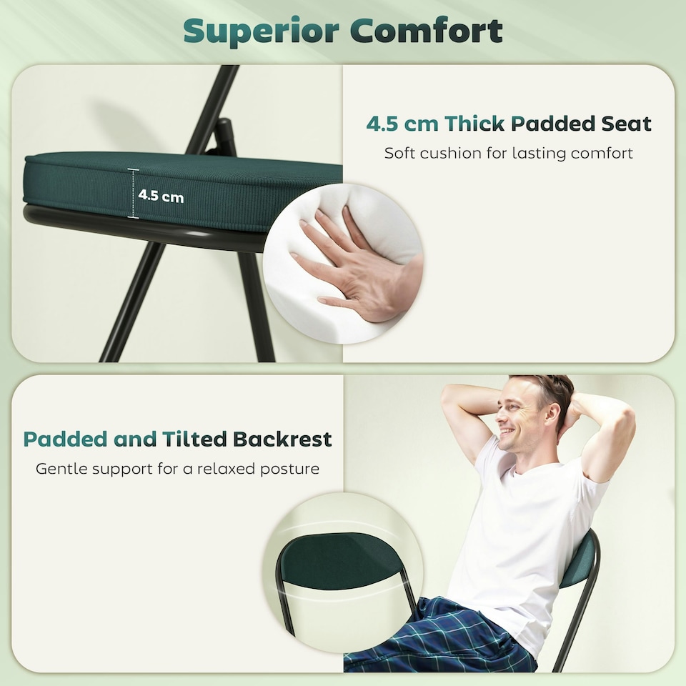 image 1 of HOMCOM Folding Chairs Set of 4 with Cushioned Seat, Steel Frame, Teal Green