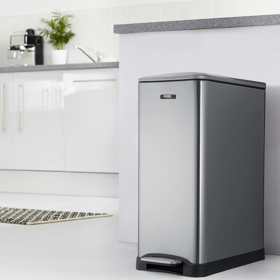image 1 of Cooks Professional Dual Recycle Slimline Pedal Bin 50L | 20L & 30L Removable Compartments | Silver