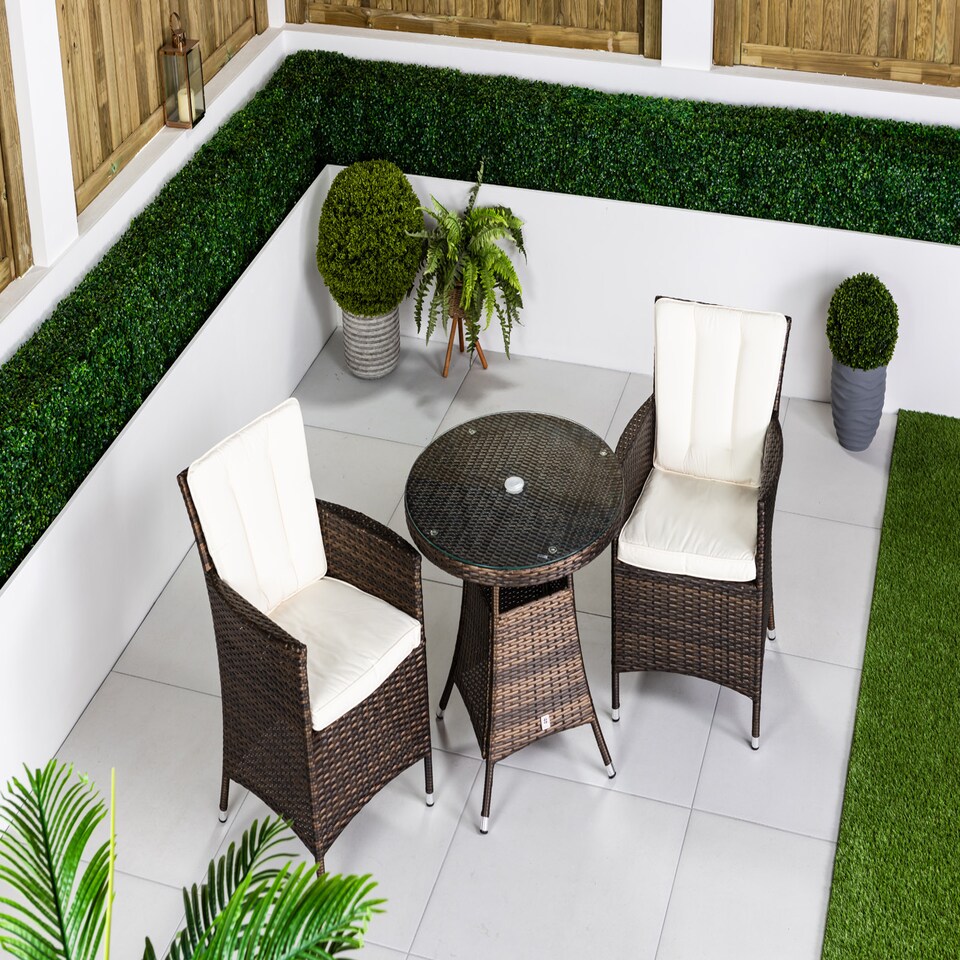 image 1 of Savannah Round Rattan Garden Bistro Table and Chairs Set 2 Seater | Brown | Brown