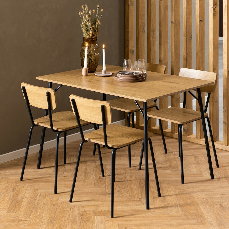 image 1 of Peru Dining Chair in Steel and Oak Set of 2