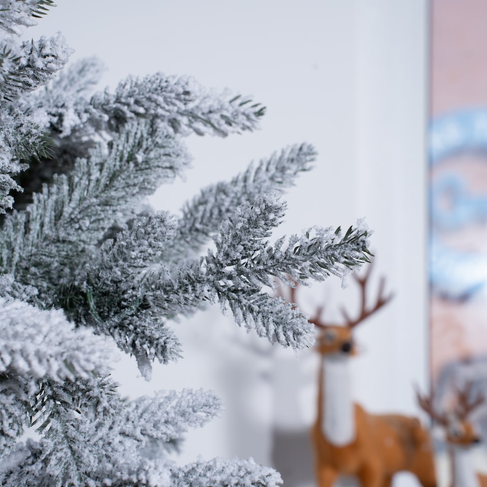 image 1 of Abrihome 7ft Noble Fir Christmas Tree with 1,074 Branch Tips, Snow Covered Artificial Xmas Tree
