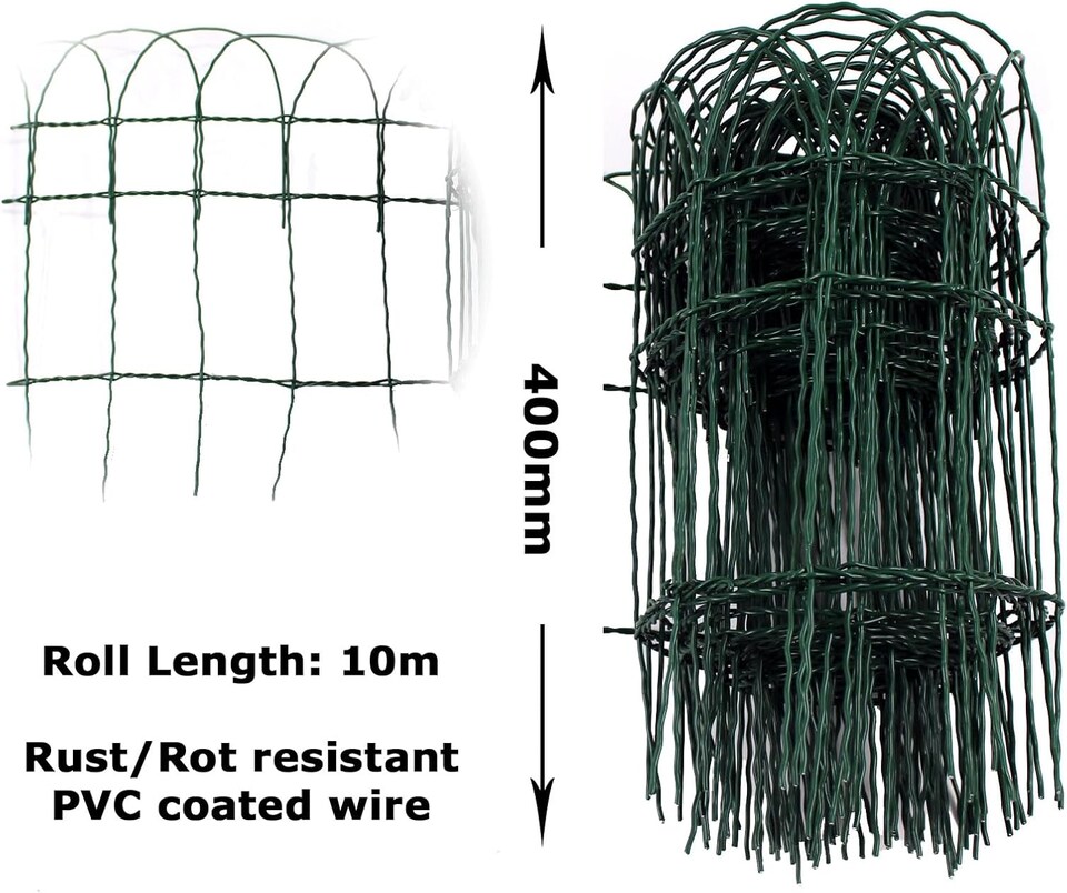 image 1 of Garden Border Fence Lawn Edging Green PVC Coated Wire Edge Fencing 10m (Height 400mm)
