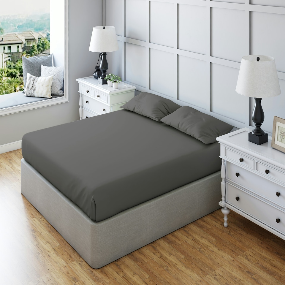image 1 of Fitted Sheet Polycotton Plain Dyed Extra Deep 25cm Bed Linen Grey | Small Double