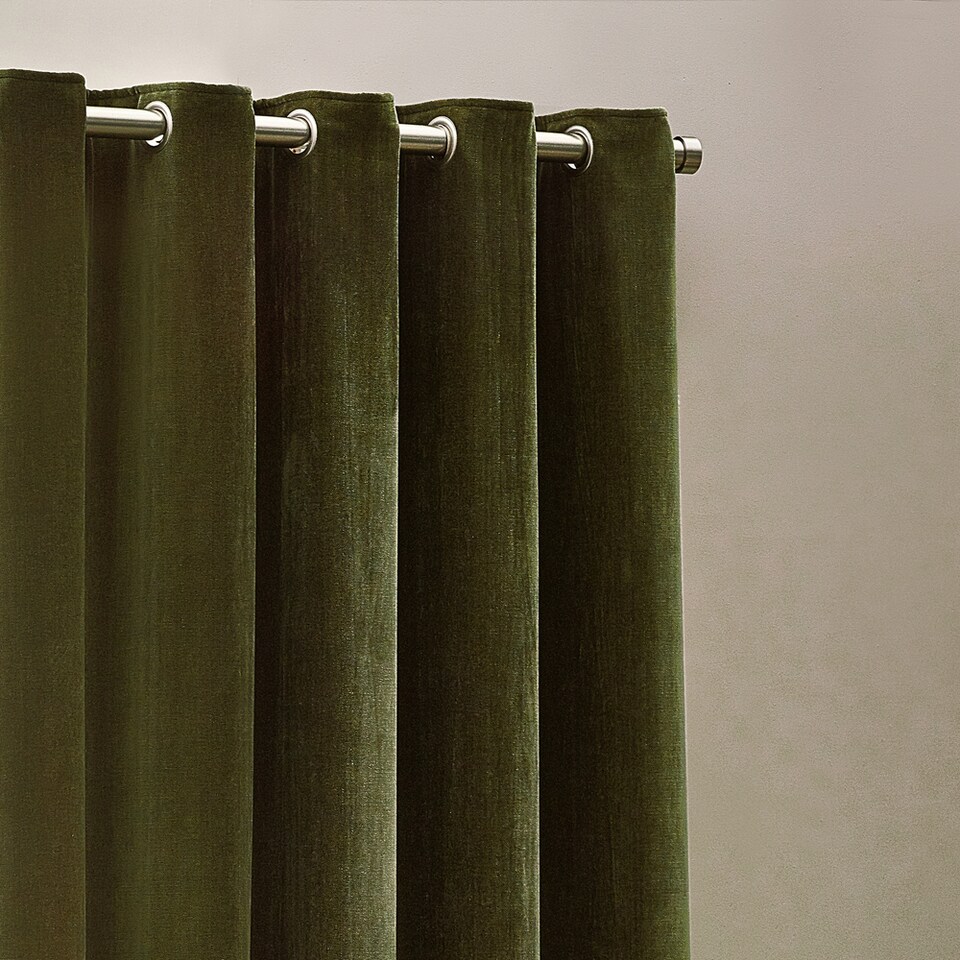 image 1 of Heavy Chenille Blackout Eyelet Curtain Pair | Green | Olive | 2