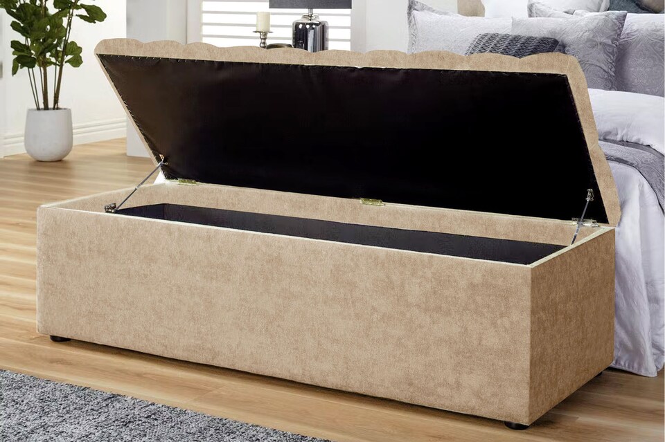image 1 of 180cm Chesterfield Ottoman Storage Box -Upholstered Blanket Box - Beige Naple Ottoman Bench
