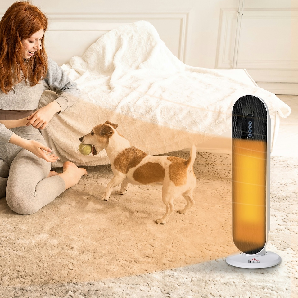 image 1 of HOMCOM Ceramic Space Heater Tower Heater W/ 45° Oscillation, White