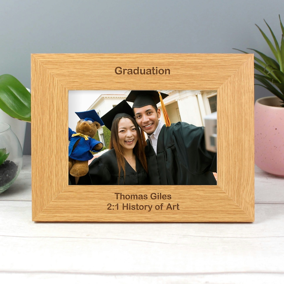 image 1 of Personalised Short Message 6x4 Landscape Oak Finish Photo Frame