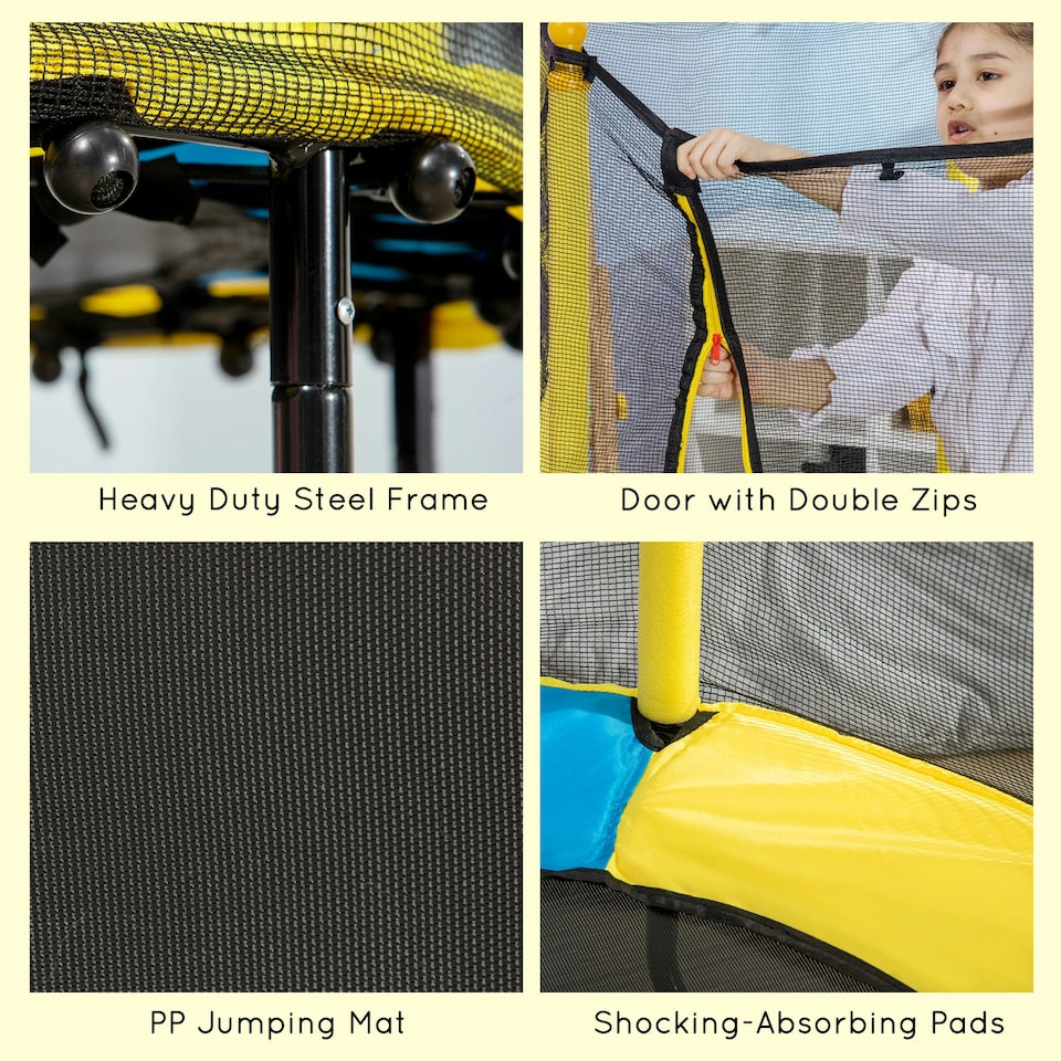 image 1 of HOMCOM 4.6FT Kids Trampoline w/ Enclosure, for Kids 3-10 Years - Yellow