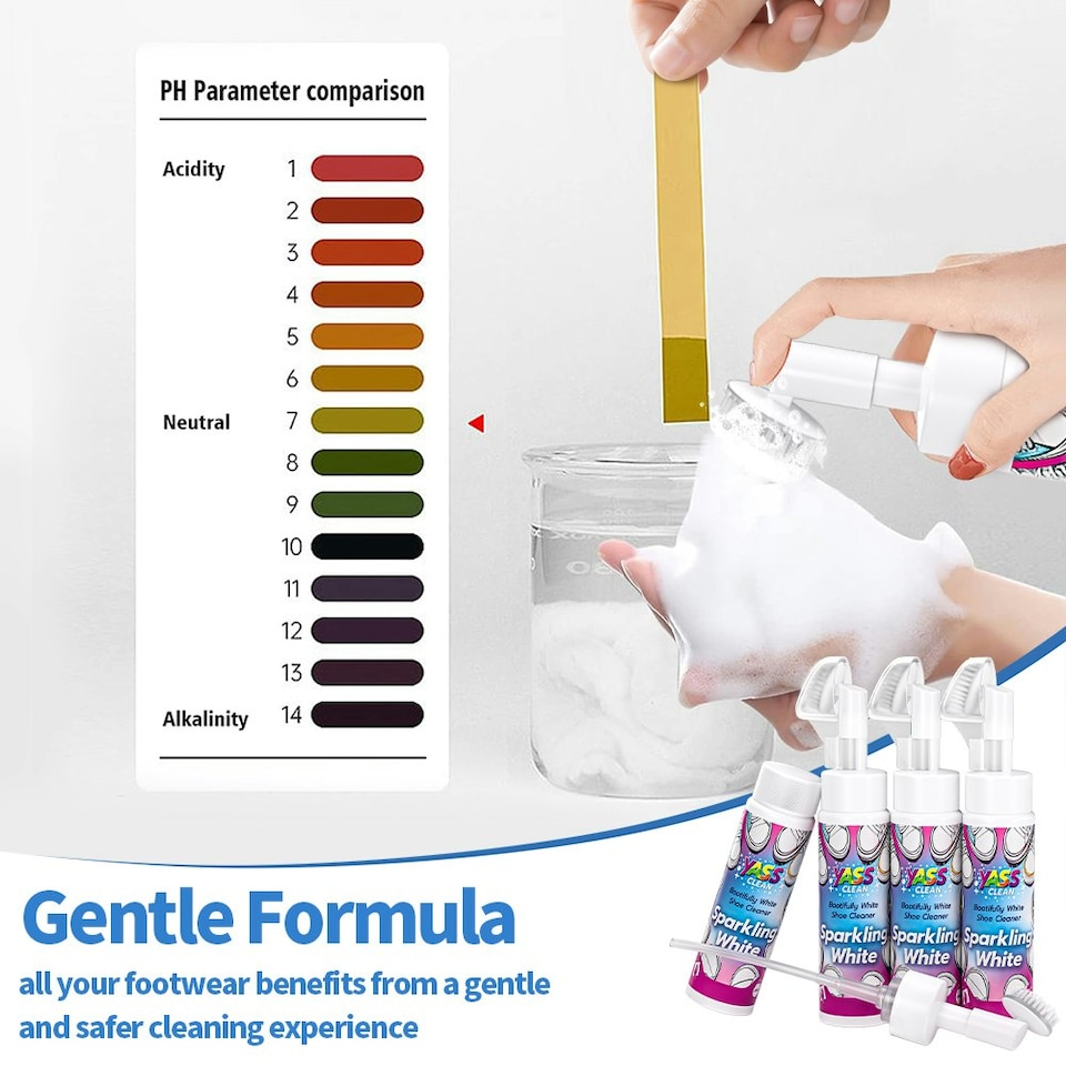 image 1 of Yass Clean White Shoe Cleaner Set, 200ml x 4 Bottles, Foam Applicator with Brush, Sparkling White Formula