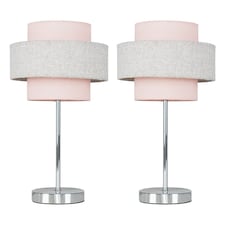 ValueLights Weaver Pair Chrome Touch Table Lamps Pink and Grey Shades