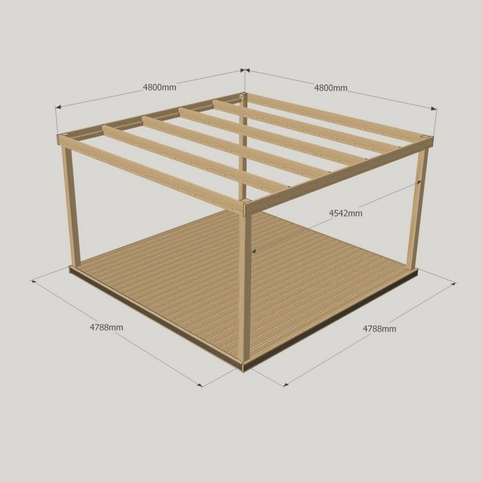image 1 of Box Pergola and Decking Kit - Wood - L480 x W480 cm - Rustic Brown
