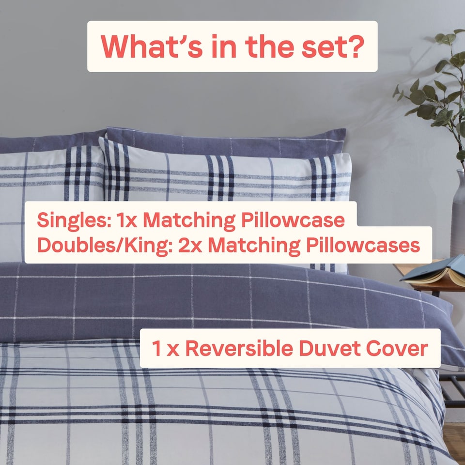 image 1 of Harris Check Polyester Duvet Cover Set with Pillowcase | Blue | Double | 1
