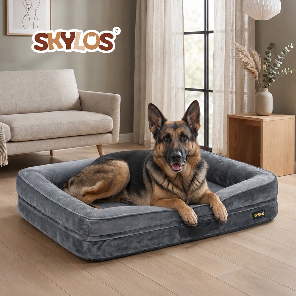 image 1 of Skylos Dog Bed Orthopedic Dog Bed 4.0in Egg Crate Foam Flannel Grey