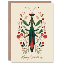 Christmas Card Modern Scandi Pattern Festive Praying Mantis