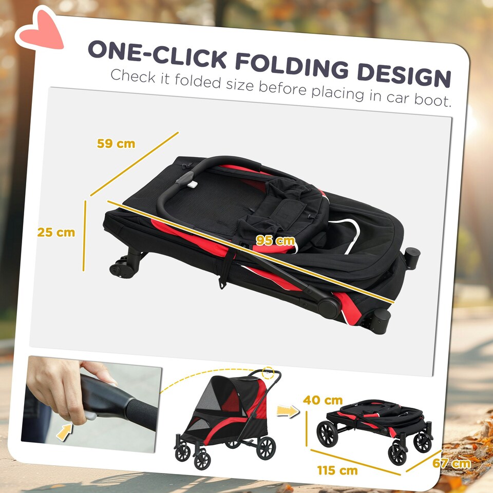 image 1 of PawHut Easy Folding Pet Stroller for Large Dogs Black