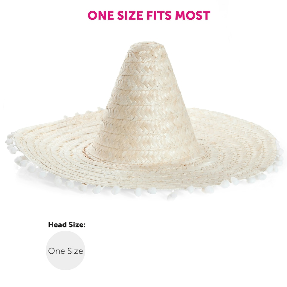 image 1 of Orange Mexican Sombrero – Fancy Dress Hat with Pom-Pom Trim N/A | 1