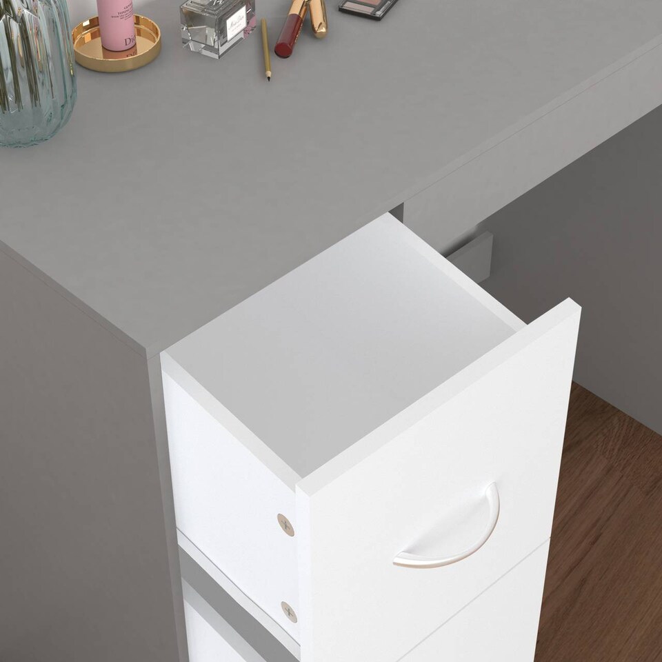 image 1 of 3-Drawer Wooden Desk and Dressing Table - Multi-Functional, 79.5x93x40 cm | Grey | Cool Grey & White | 22.5 x 43.5 x 98.5 | 1