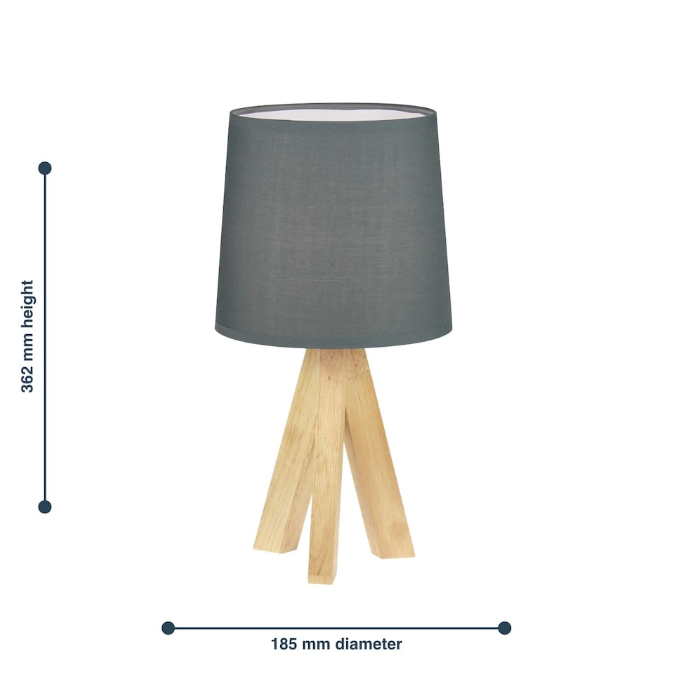 image 1 of Hubert - Natural Wooden Tripod Lamp | Brown | Grey | Medium | 1