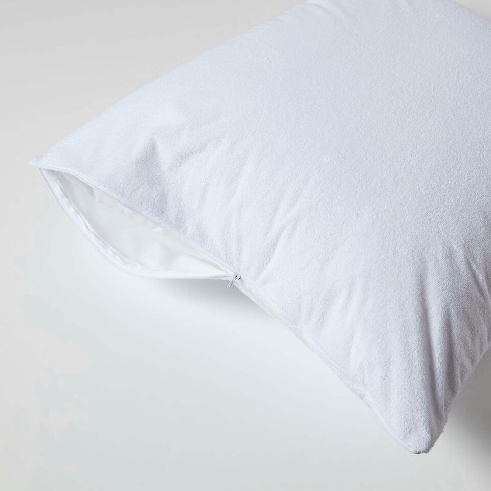 image 1 of Homescapes Terry Towelling Waterproof Pillow Protectors - 80 x 80 cm - Pack of 4 White