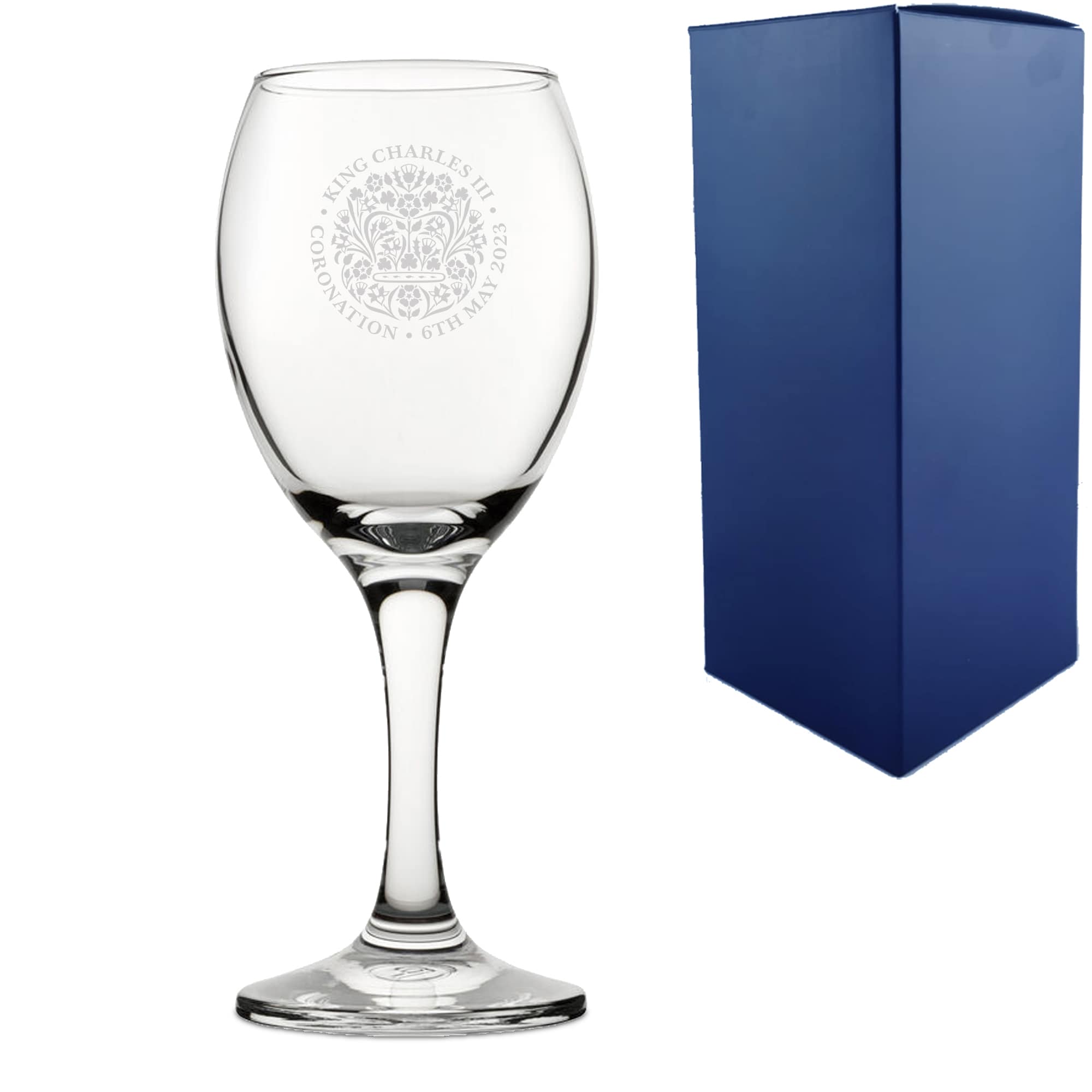 Uniqueful Personalised Commemorative Coronation of the King White Wine Glass in Clear