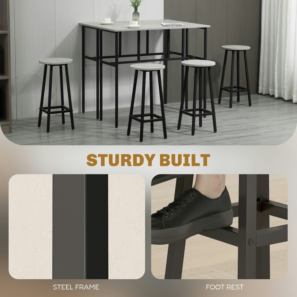 image 1 of HOMCOM 6-Piece Industrial Bar Table Set, 2 Kitchen Tables with 4 Stools, Grey