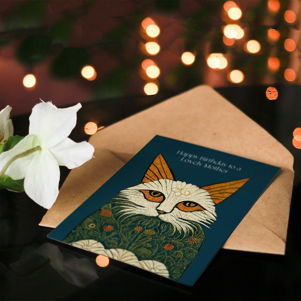 image 1 of Magnificent Moggie Cat William Morris Style Mother Birthday Card