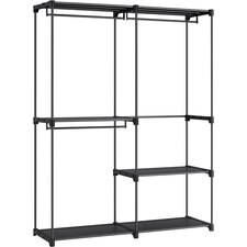 Large Capacity Freestanding Portable Wardrobe with Shelves and Hanging Rods, Ink Black