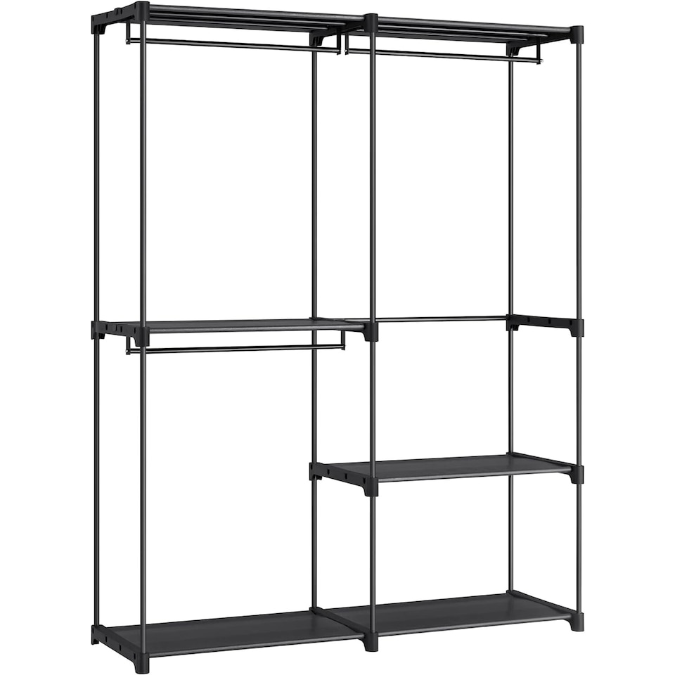 image 1 of Large Capacity Freestanding Portable Wardrobe with Shelves and Hanging Rods, Ink Black