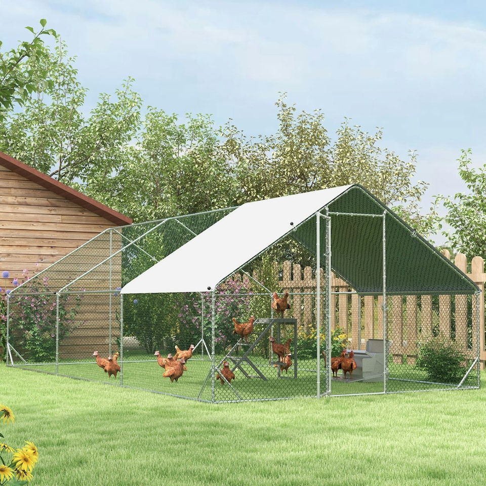 image 1 of PawHut Walk In Chicken Run Large Galvanised Chicken Coop w/ Cover 6 x 3 x 2m