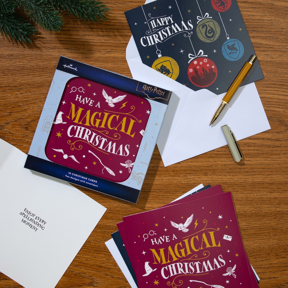 image 1 of Hallmark Pack Of 10 Christmas Cards - 2 Enchanting Harry Potter Designs