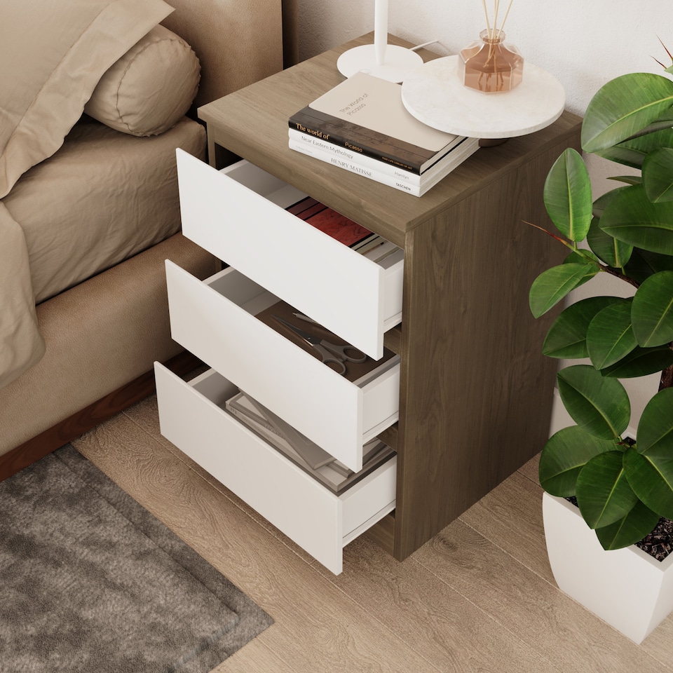 image 1 of 3 Drawer Bedroom Storage Cabinet | Multi | Oak & White | 1