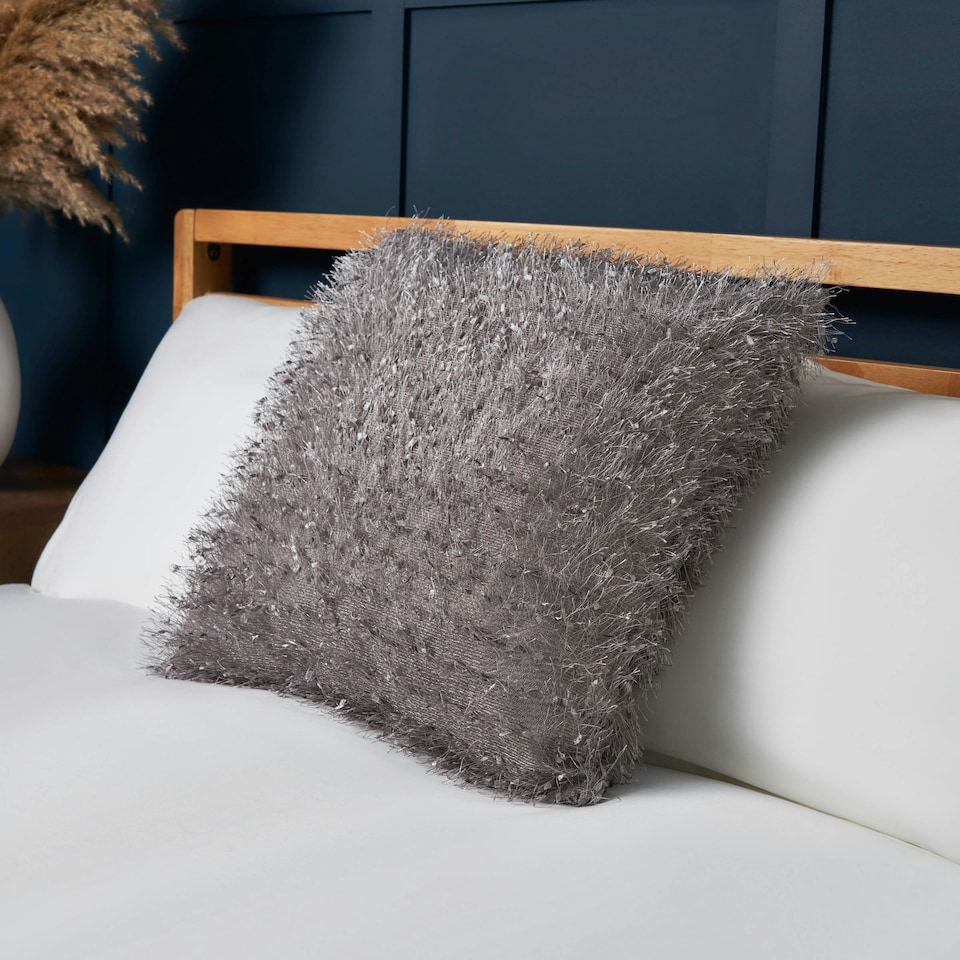 image 1 of BHS Pollyanna Knitted Cushion, Silver Grey | Silver