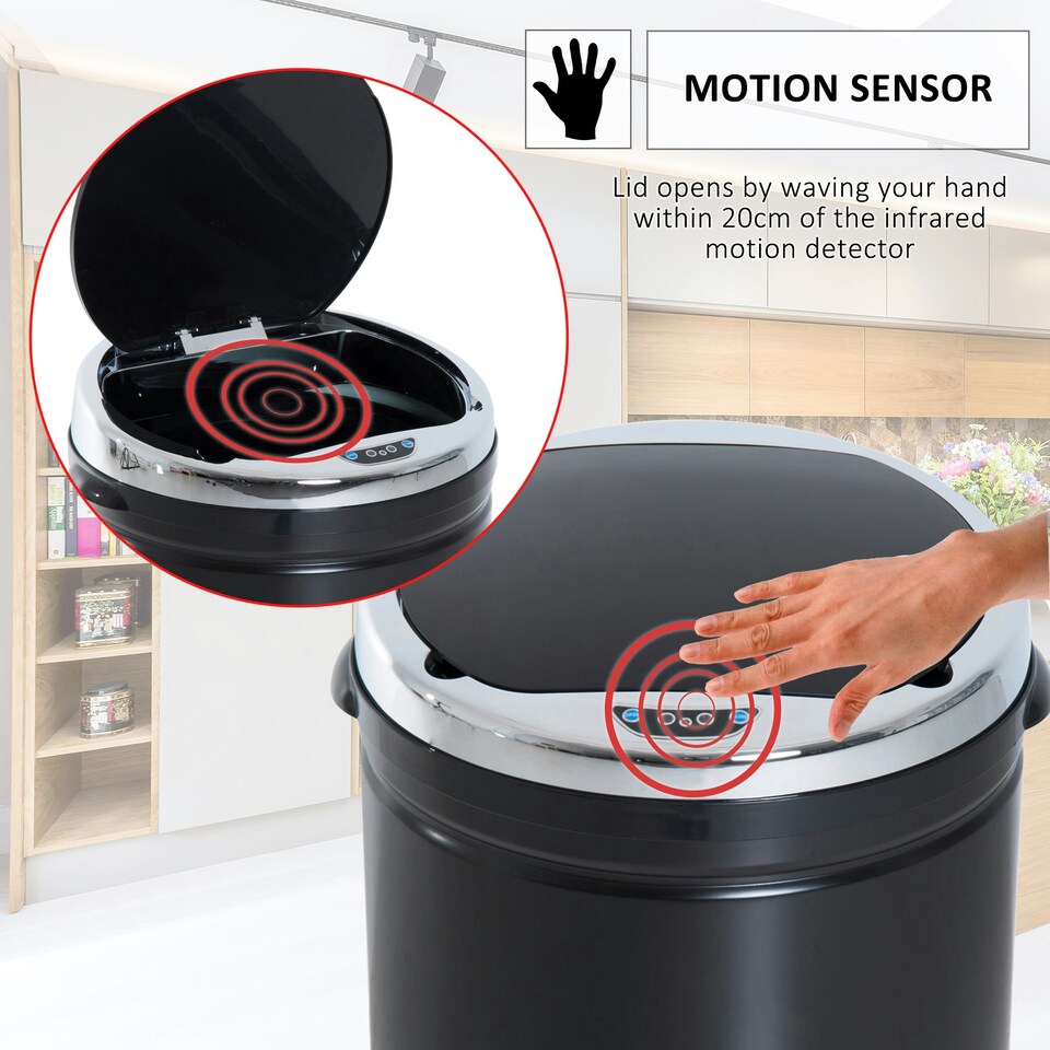 image 1 of HOMCOM Automatic Hand Sensor Dustbin Kitchen Waste Bin Rubbish Can Black | 42L