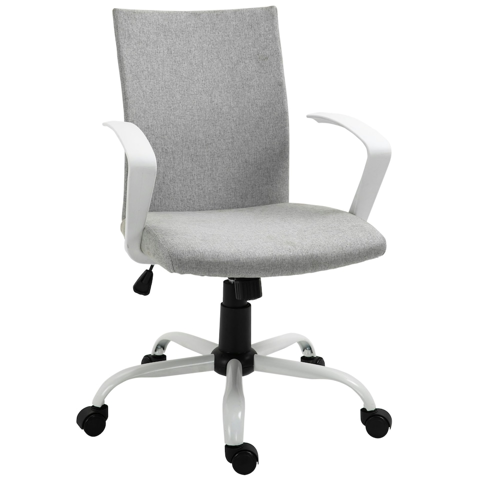 image 1 of Vinsetto Home Office Linen Chair Swivel Computer Desk Task Chair, Light Grey