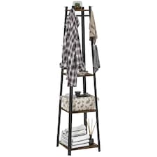HOMCOM Clothes Rack with Storage, Garment Rack with Hooks and Shelf Brown